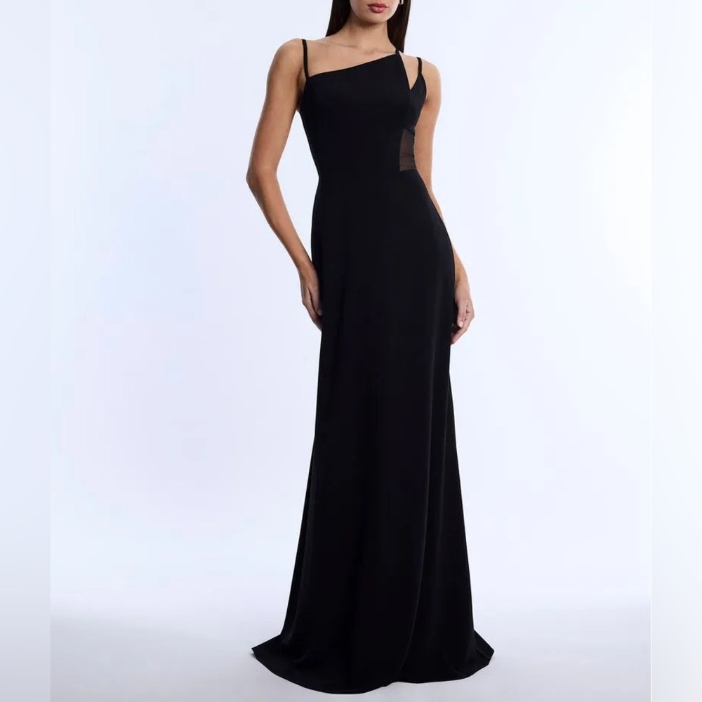 NWOT BCBGMaxAzria Split Shoulder Maxi Dress with Sheer Waist in Black Sz 4